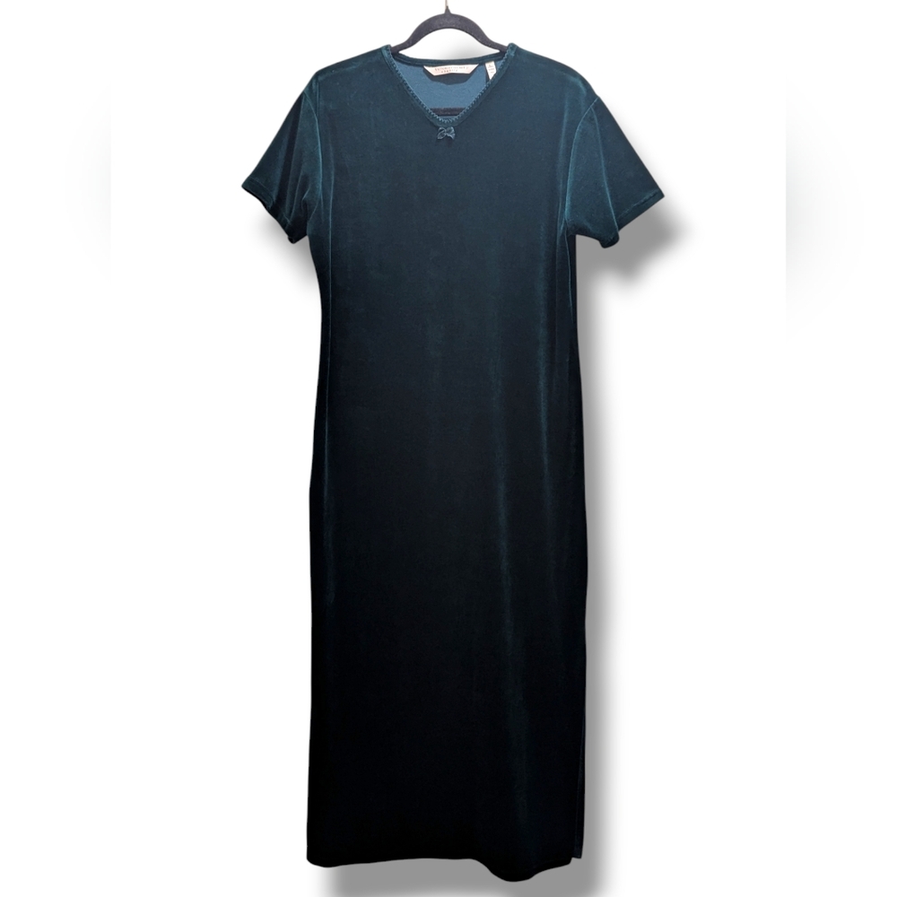 Victoria's Secret Country 90's Dark Green Velvet Velour V-neck Long Nightgown- M